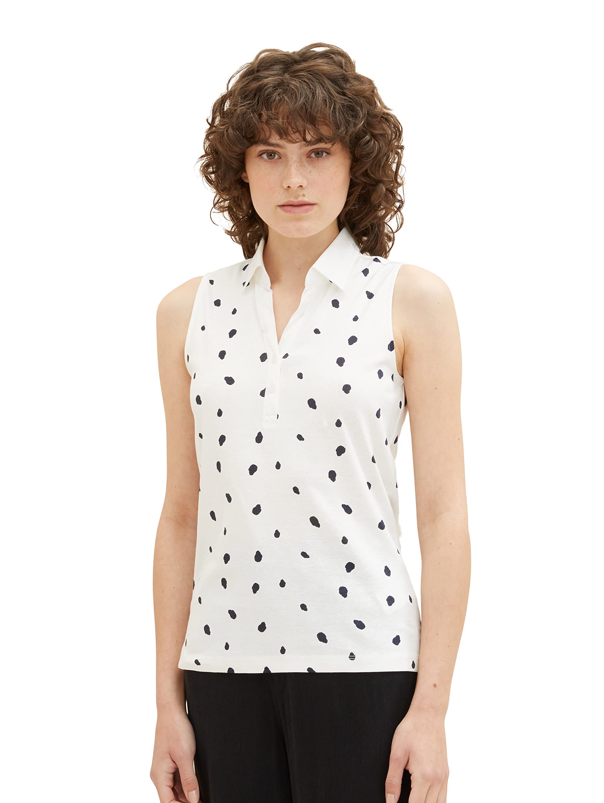 TOM TAILOR Women's Polo Top, 32675 - Offwhite Navy Dot Design, XL