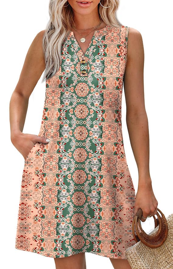 Image of XIEERDUO Summer Dresses for Women 2026 Beach Vacation Clothes V Neck Button Sundresses with Pockets