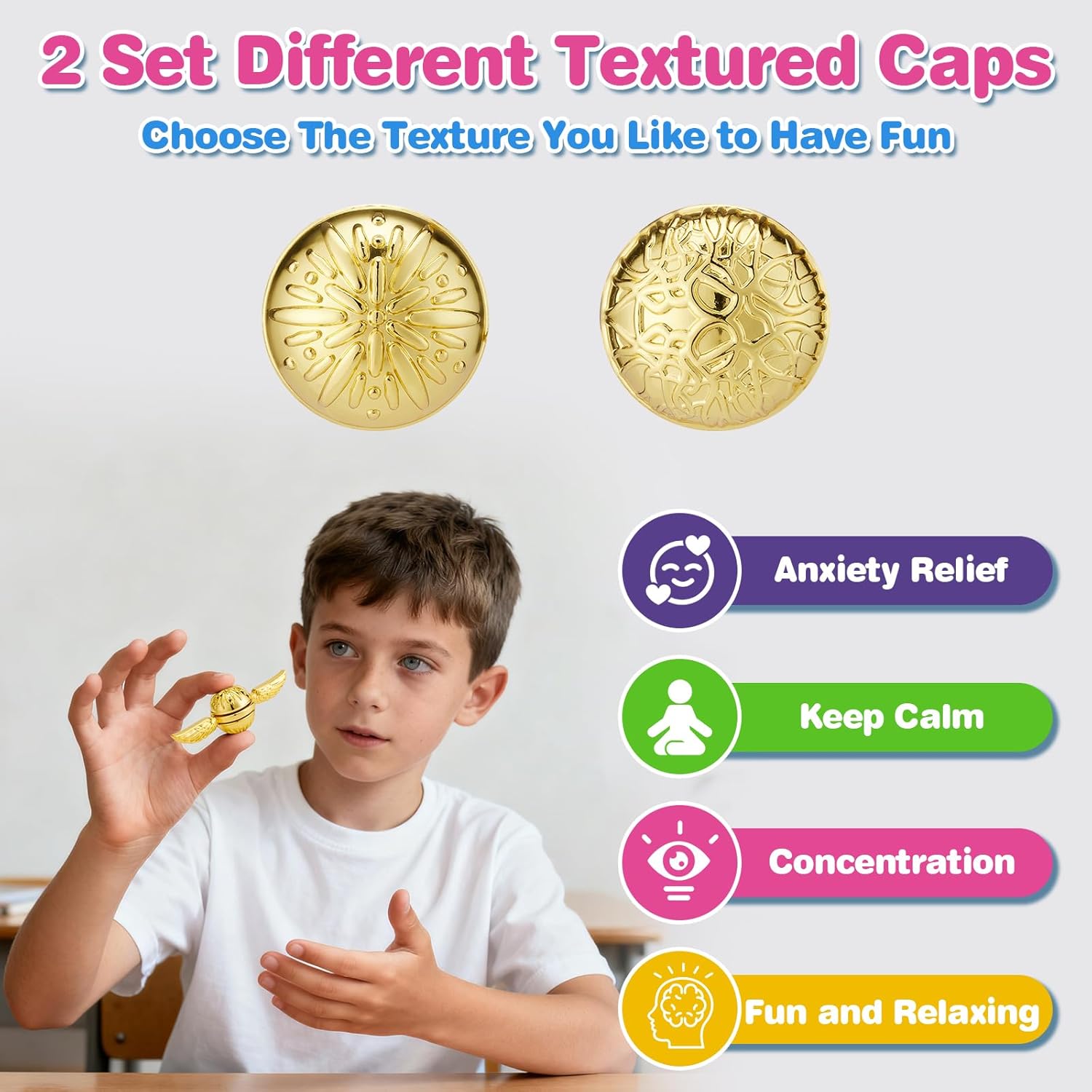 Golden Metal Fidget Spinner for Adults,Fidget Toys for Teens Boys Kids,Quiet Office Classroom Desk Figette Gadgets,Anxiety Stress Relief Sensory Autism Autistic ADHD Christmas Stocking Stuffers Gifts. - Image 2