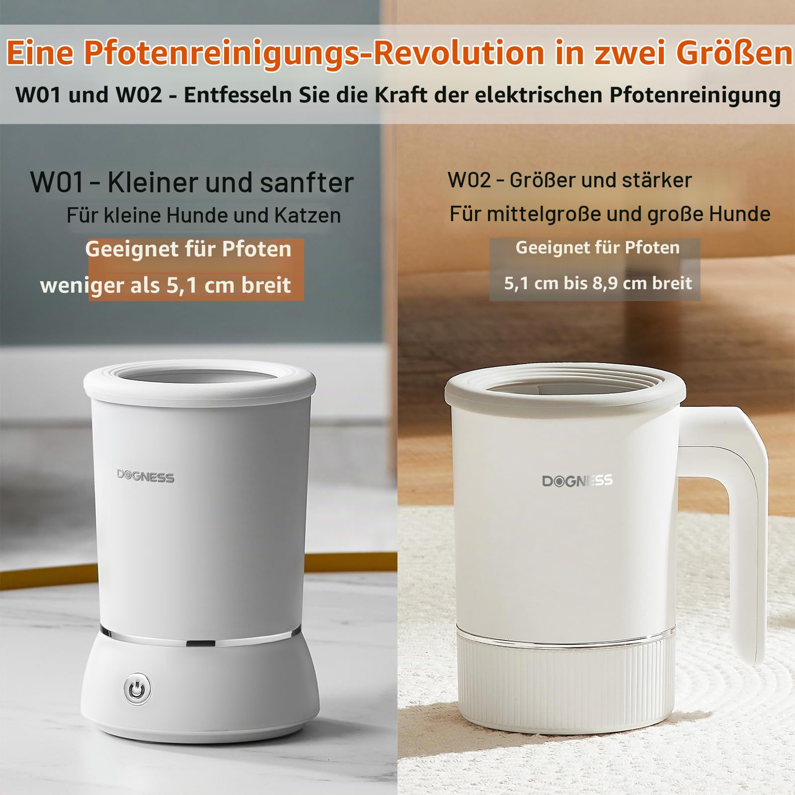 DOGNESS Pfotenreiniger für Hunde, Automatischer Hundepfoten Reiniger mit Weichem Silikon, 2000mAh, USB-Aufladung, 360° Rundum Hunde Pfotenreiniger zur Massage