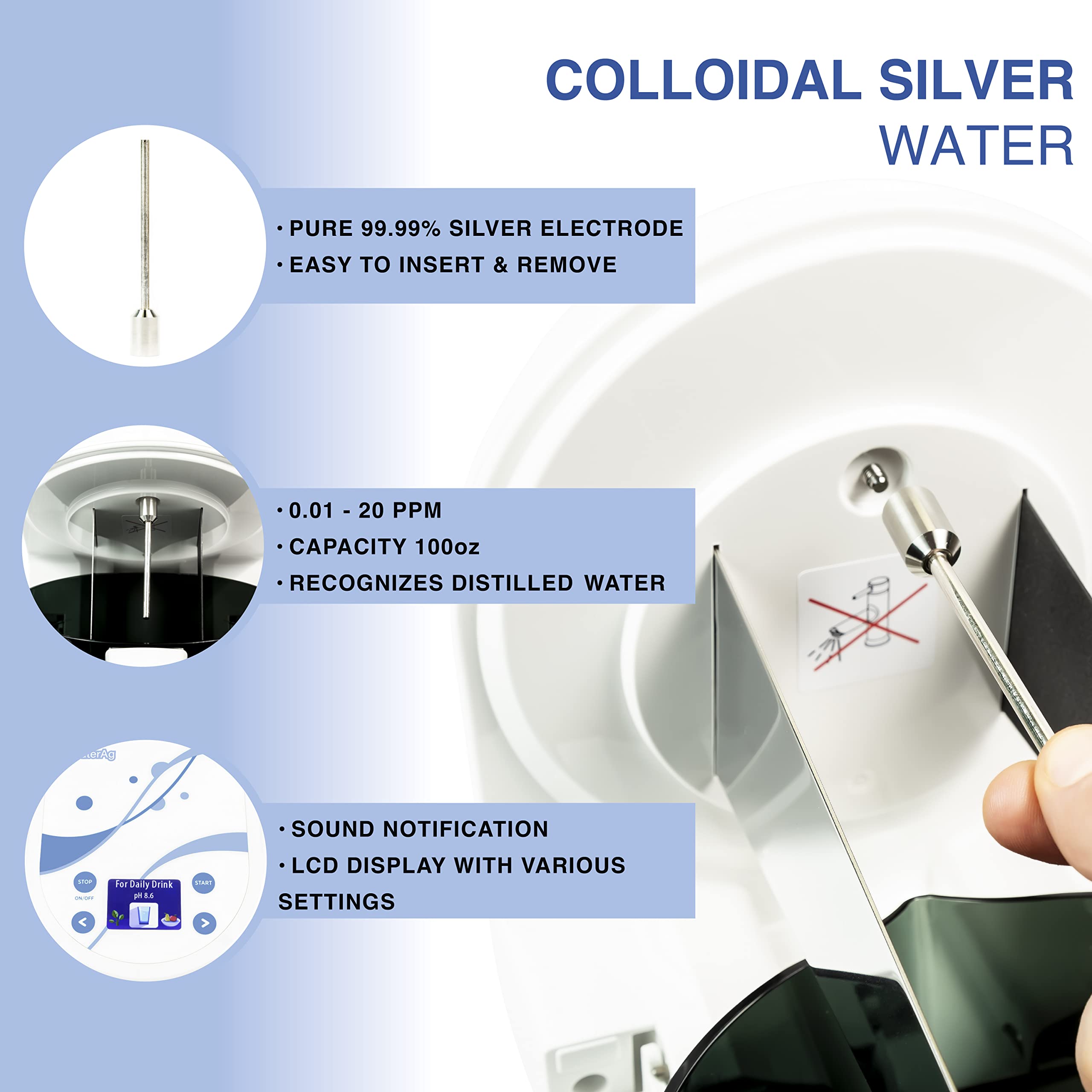 ionizador de agua 3 en 1 | Máquina de agua alcalina | Generador de plata coloidal | Agua ácida | Agua alcalina PH 2-11, hasta -1000mV ORP | Generador coloidal - Silver Rods 9999 Pure