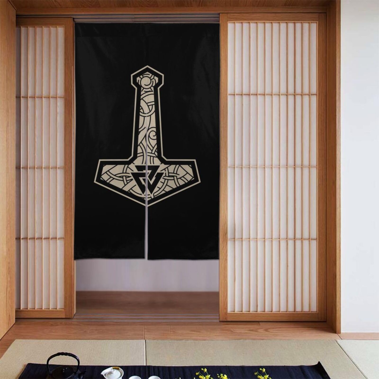 Lukiyys Viking Norse Mythology Old Celtic Scandinavian Hammer Door Curtains,Doorways Curtains for Windows,Bedroom Divider 34"X 56"