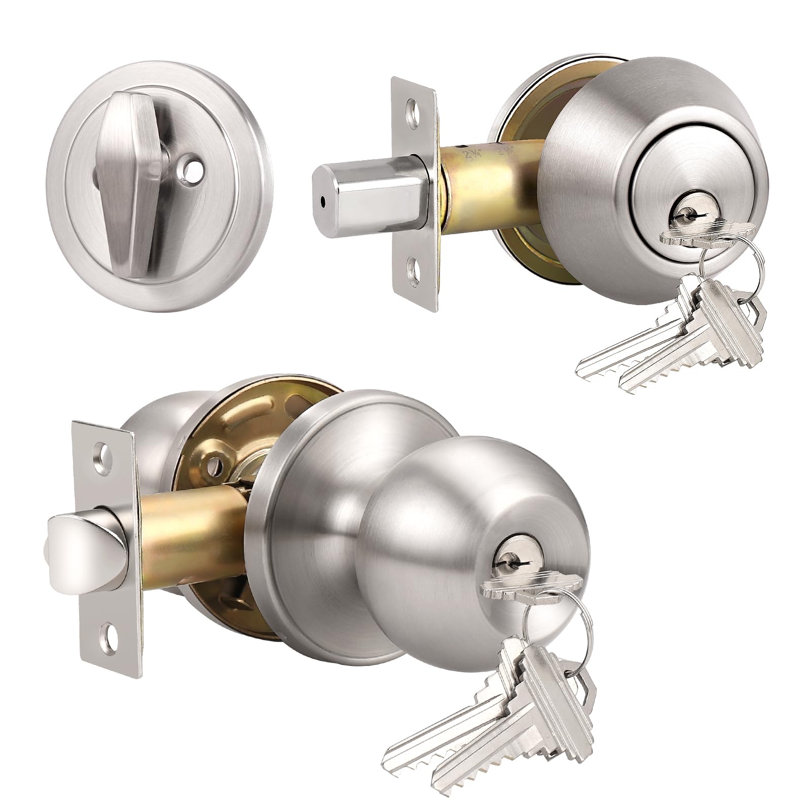 Knobonly Satin Nickel Door Knob Set - Secure & Stylish -19