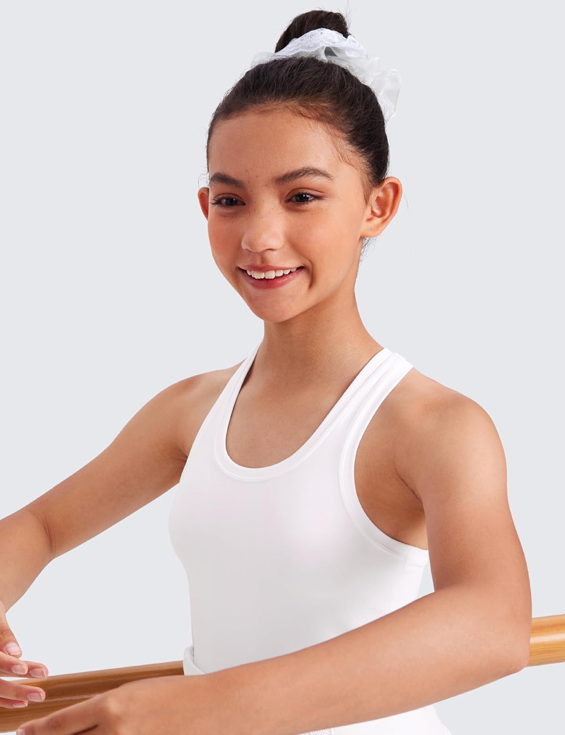 CRZ YOGA Girls Butterluxe Crew Neck Tank Tops Waist Length - Dance Yoga Athletic Casual Racerback Tight Kids Teen - Image 3