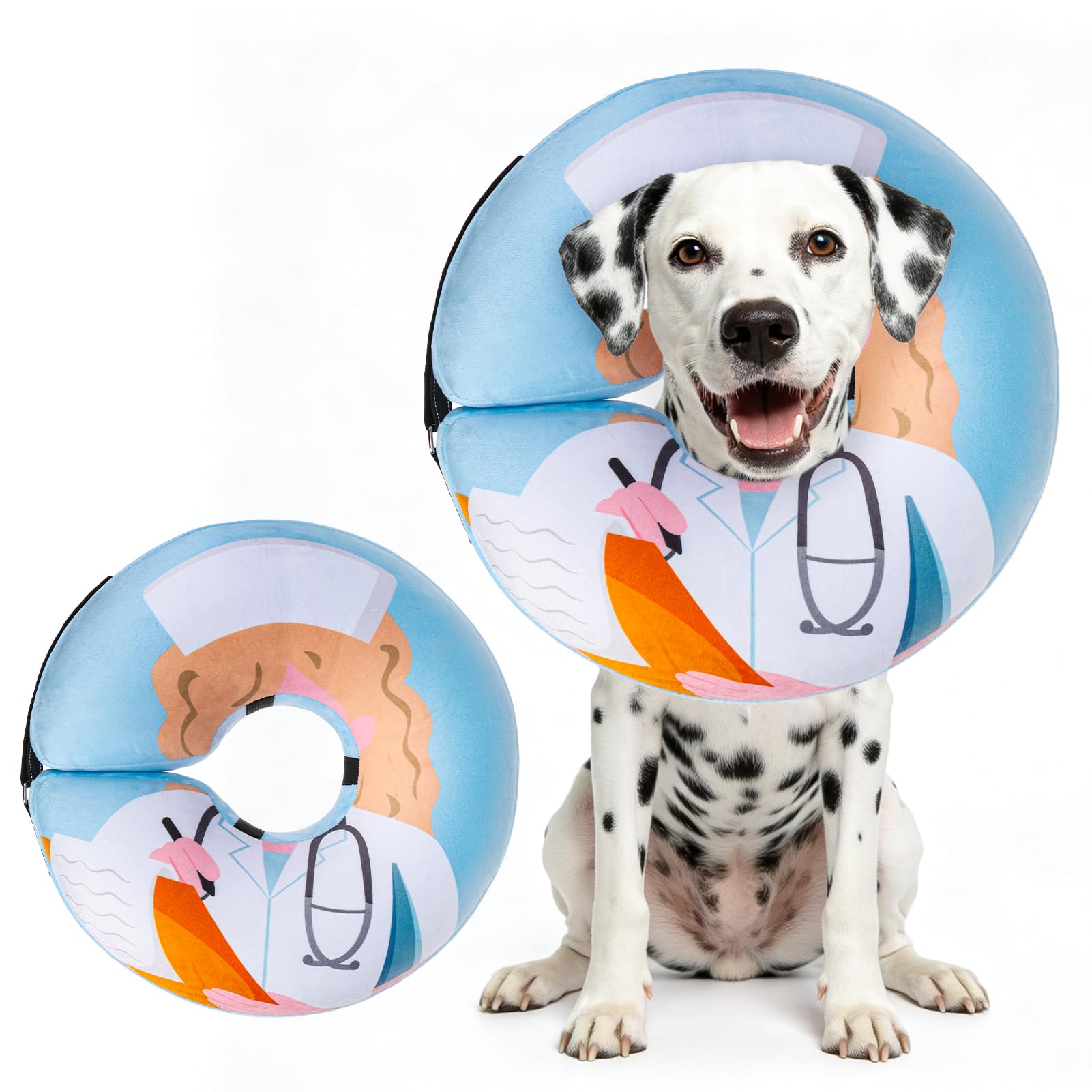 Photo 1 of BEAUTYZOO Inflatable Dog Cone Collar Alternative After Surgery, Soft Donut Recovery E-Collar for Large & XL Dogs Girls Boys, Adjustable Pet Neck Cone to Stop Licking Wounds, Light Blue L