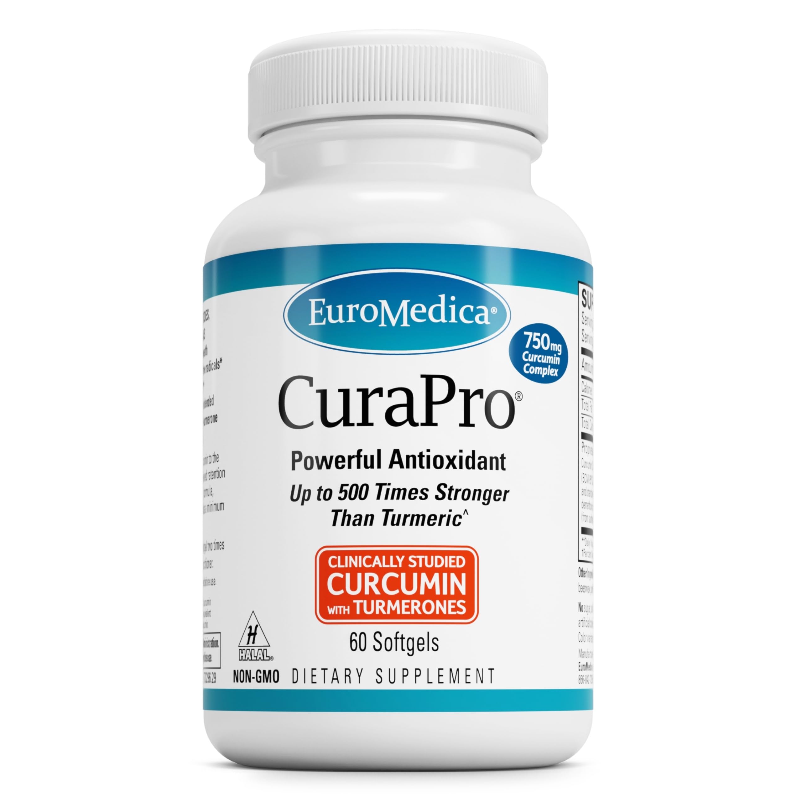 CuraPro 750 mg - Liver, Heart & Brain Health Support - Turmeric Essential Oil for Immune System & Antioxidant Support - Up to 500x Stronger Than Turmeric - Non-GMO - 60 Softgels