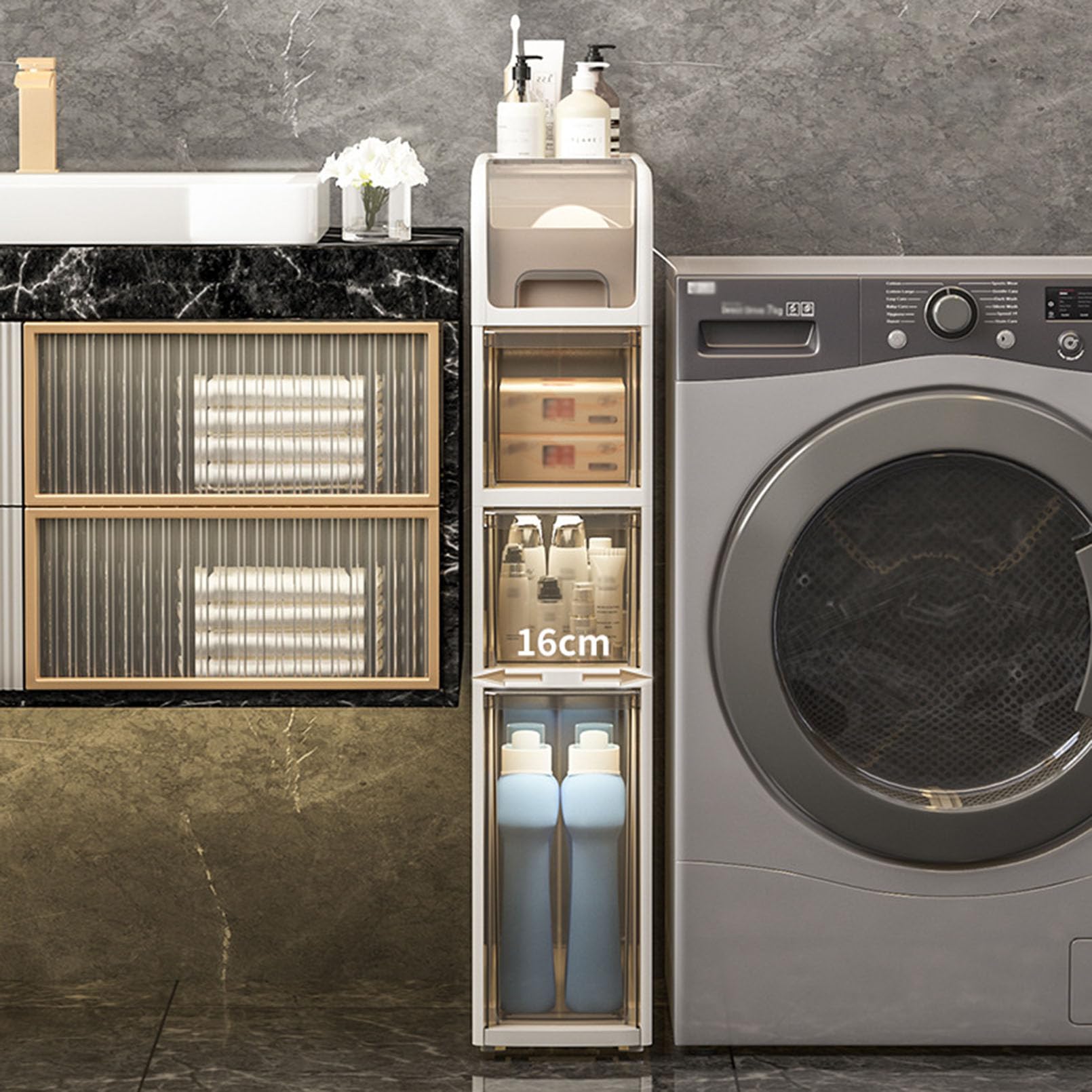 Armadietto da bagno stretto con C Ders & Ruote – alto bianco nizer per cucina, soggiorno, camera da letto, corridoio, lavanderia e WC