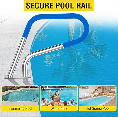 Miniatura 4 de Pasamanos de piscina para piscina enterrada, riel de piscina de 3 curvas de acero inoxidable 304, capacidad de carga de 260 libras para piscinas