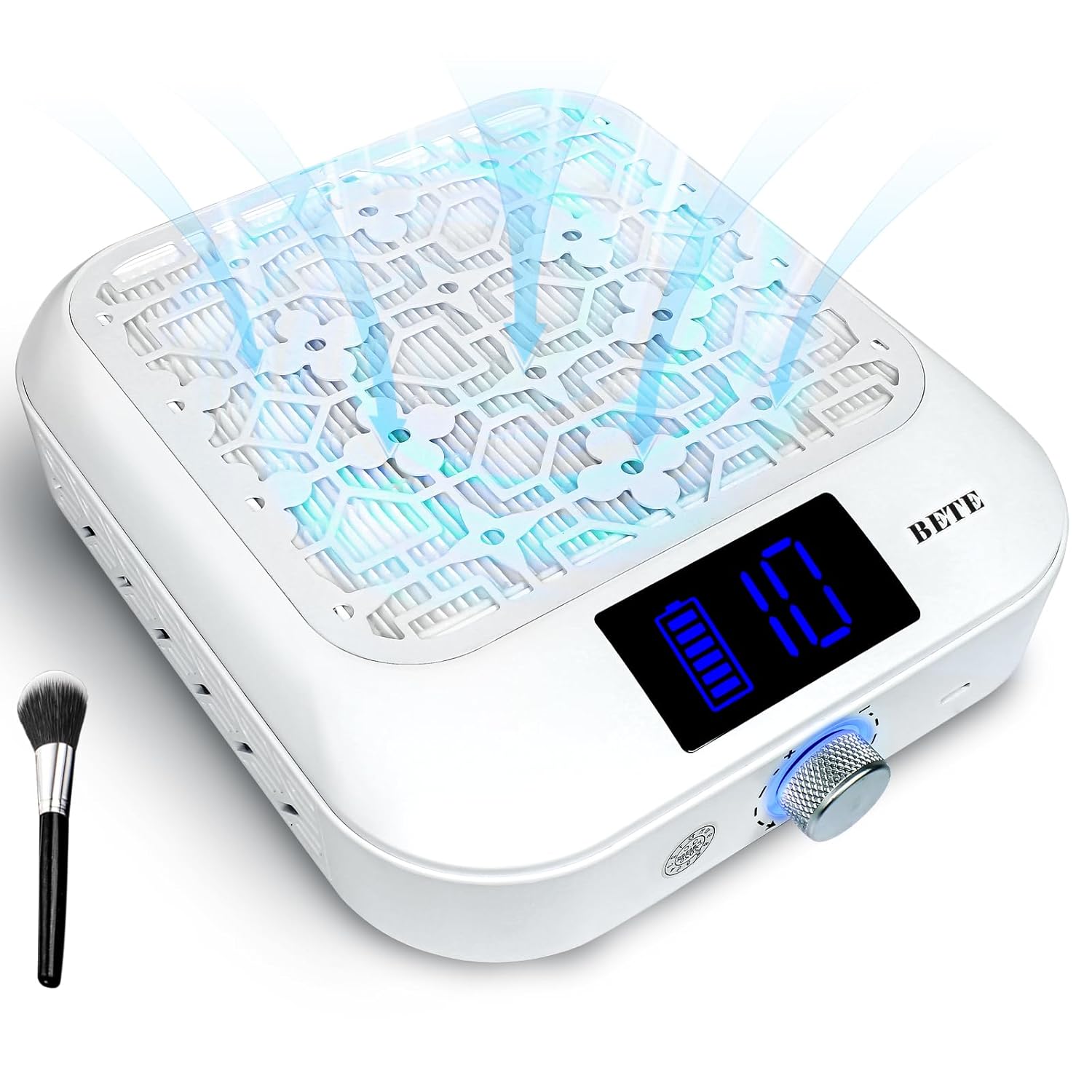 BETE Cordless Nail Dust Collector, 1800PA Powerful & Quiet Suction for Acrylic Nails Polishing, Rechargeable 6600mAh Battery with LED Display & Adjustable Speed, Perfect for Salon and Home Use, White