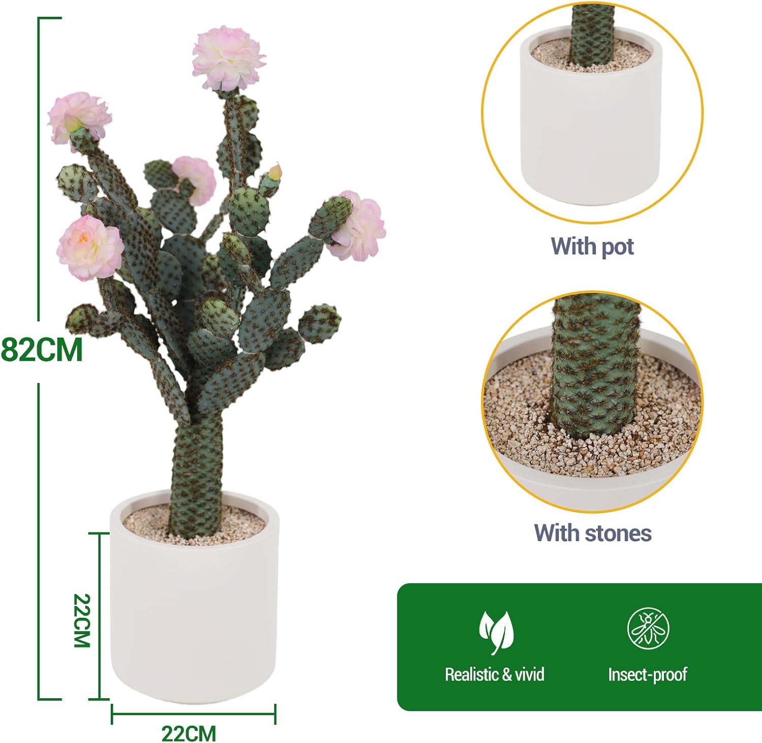 5Ft Artificial Cactus, Tall UV Resistant Faux Cacti Plant, Realistic Texture Fake Desert Cacti Fake Big Plant for Home Garden Office Indoor Outdoor Decoration Green Pink
