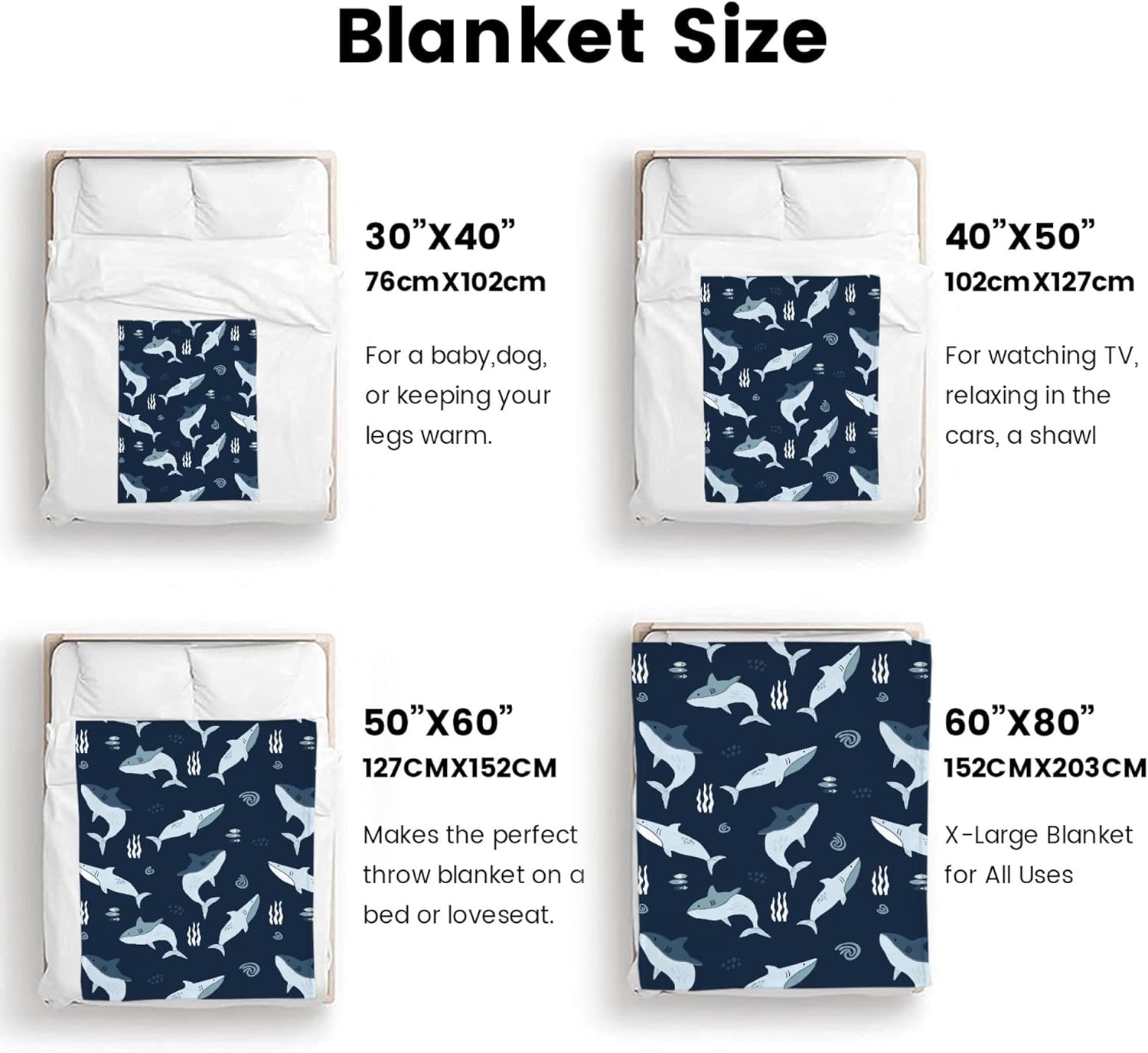 Shark Blanket Gift Cute Animal Blanket Bed Throw Blanket Soft Lightweight Cozy Warm Blankets for Kids Teens Men Women (80"x60", Shark)