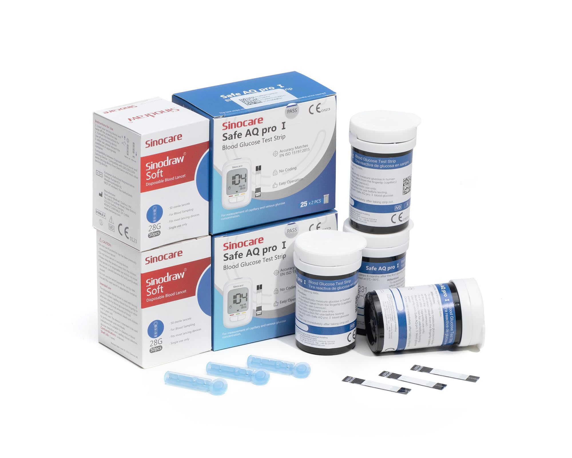 Sinocare Safe AQ Pro I Tiras Reactivas de Glucosa en Sangre, 100 Tiras Compatibles Exclusivamente con Medidor Safe AQ Pro I, Sin Codificación