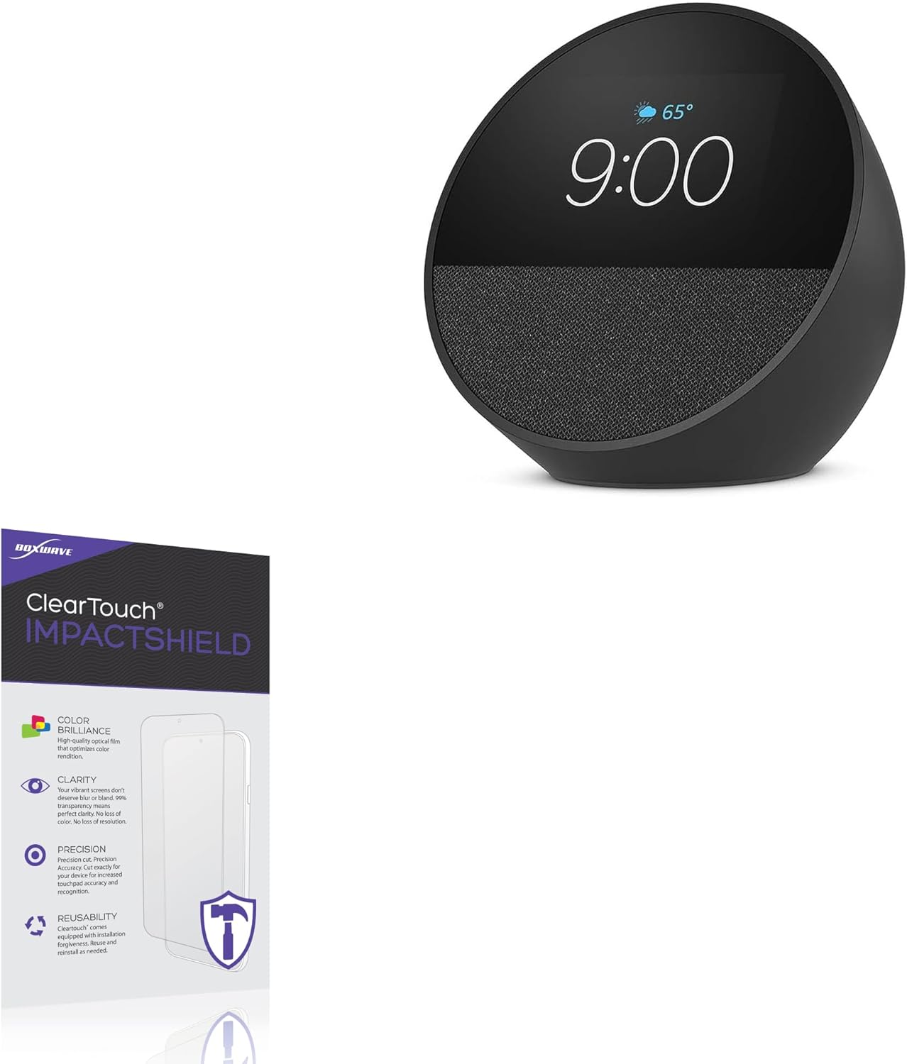 BoxWave Screen Protector Compatible With Amazon Echo Spot (2024) - ClearTouch ImpactShield (2-Pack), Impenetrable Screen Protector Flexible Film