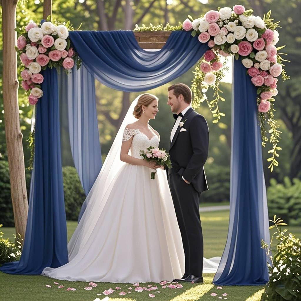 Sheer Chiffon Wedding Drapes Navy Blue, 29" x 20ft Sheer Chiffon Wedding Decor image 3