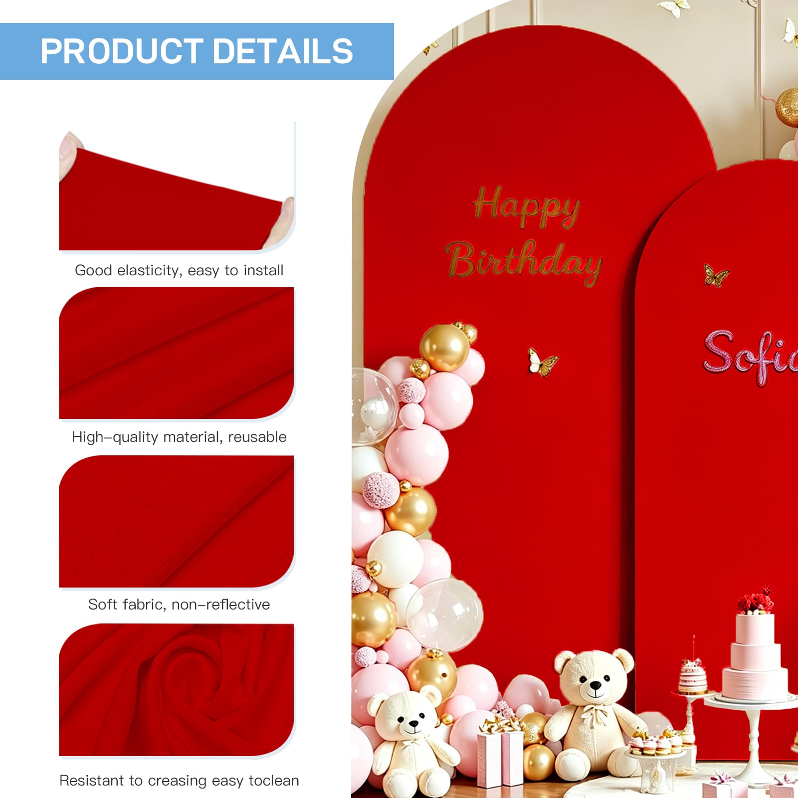 Copertura per arco di nozze, arco di palloncini, sfondo da parete, per feste di compleanno, cerimonie, banchetti (rosso, 1,8 m - 2 m)