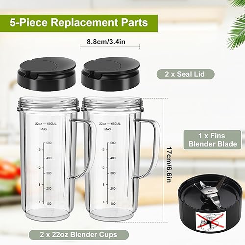 Miniatura 3 de Paquete de 2 Vasos de Licuadora Magic Bullet, Vaso Alto de 22oz con Tapa Abatible Para Llevar y Cuchilla Cruzada de 4 Aletas Repuestos de Licuadora,