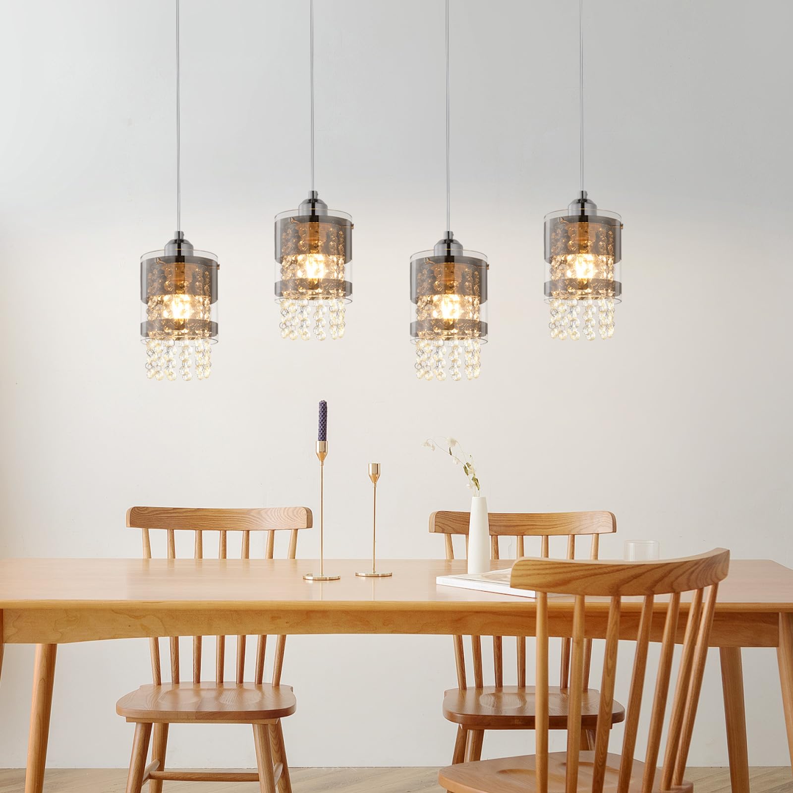 ZMH Pendelleuchte Esstisch Modern Hängelampe Glas Hängeleuchte Esszimmer 4 | Flammig Esstischlampe Hängend 150CM Höhenverstellbar Kristall E27 Pendellampe für Küche Wohnzimmer Ohne Leuchtmittel