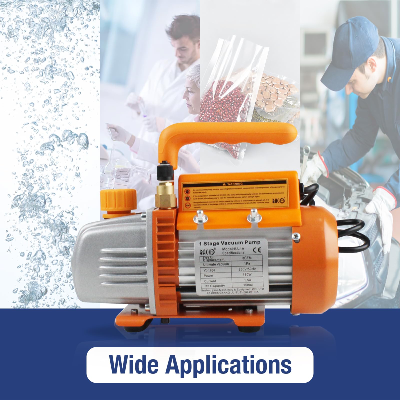 BACOENG Pompa a Vuoto 3 CFM per Refrigerazione e Climatizzazione, Pompa Monostadio 1/4 HP, 1440 giri/min, Elettrica per Sistemi di Refrigerazione Automotivi