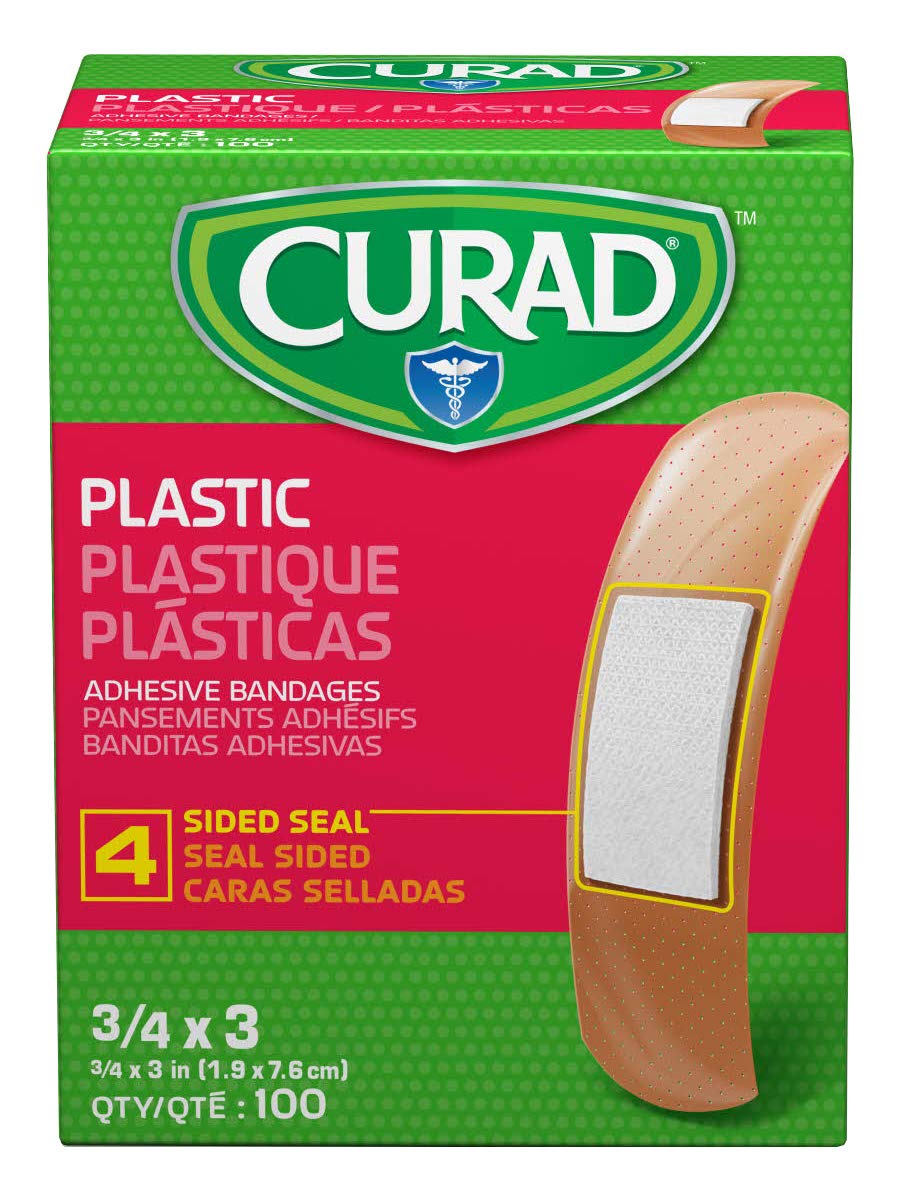 CURAD Plastic Adhesive Bandages, 3/4" x 3", Not Made from Natural Rubber Latex, Pack of 1200