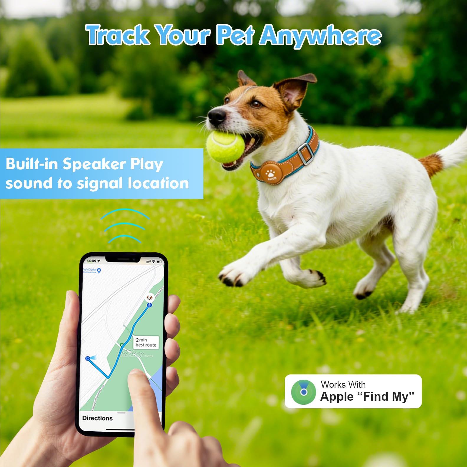 GPS Tracker for Dogs, 2 in 1 Pet Tracking Smart Collar (Only iOS), No Monthly Fee GPS Tracker Dog Collar, Real-time Location Comfortable PU Tracker Tag for Small, Medium Large Dogs(Locator Included) - image 5