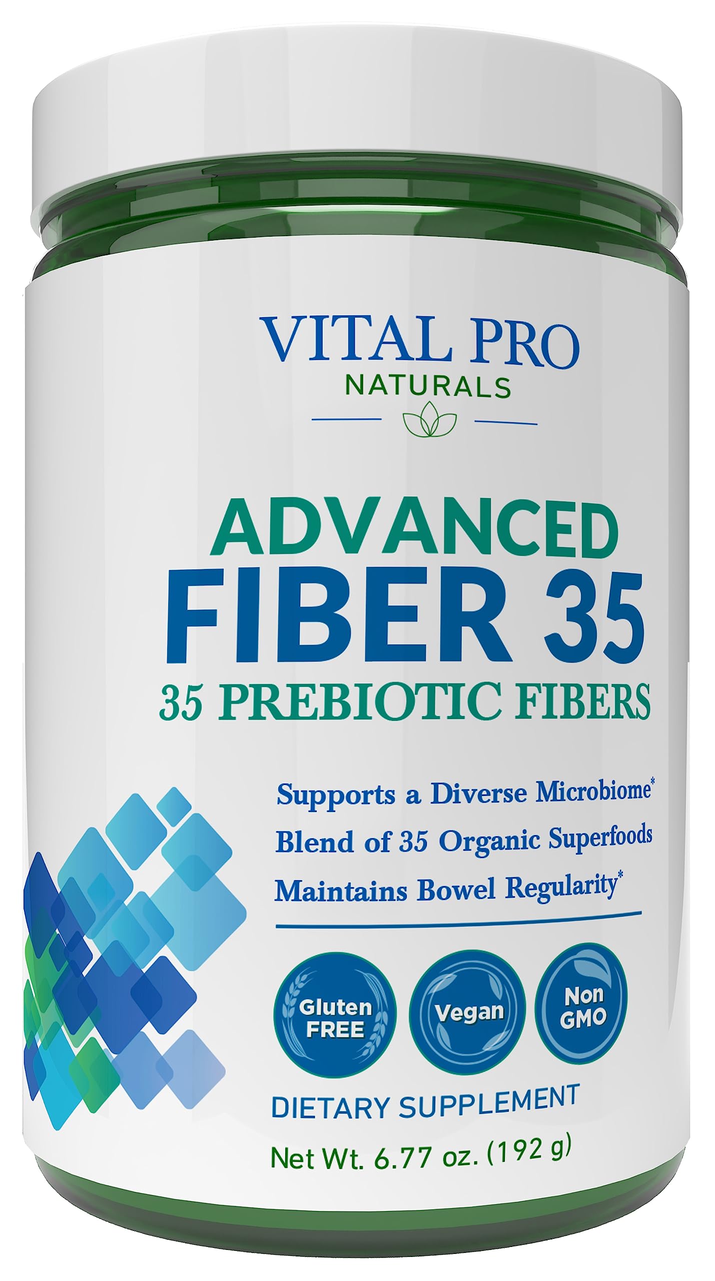 Vital Pro Naturals - Advanced Fiber 35 Powder Supplement for Dietary Support and Occasional Constipation with 35 Prebiotic Fibers and 35 Organic Superfoods for Bowel Regularity, 6.77 oz