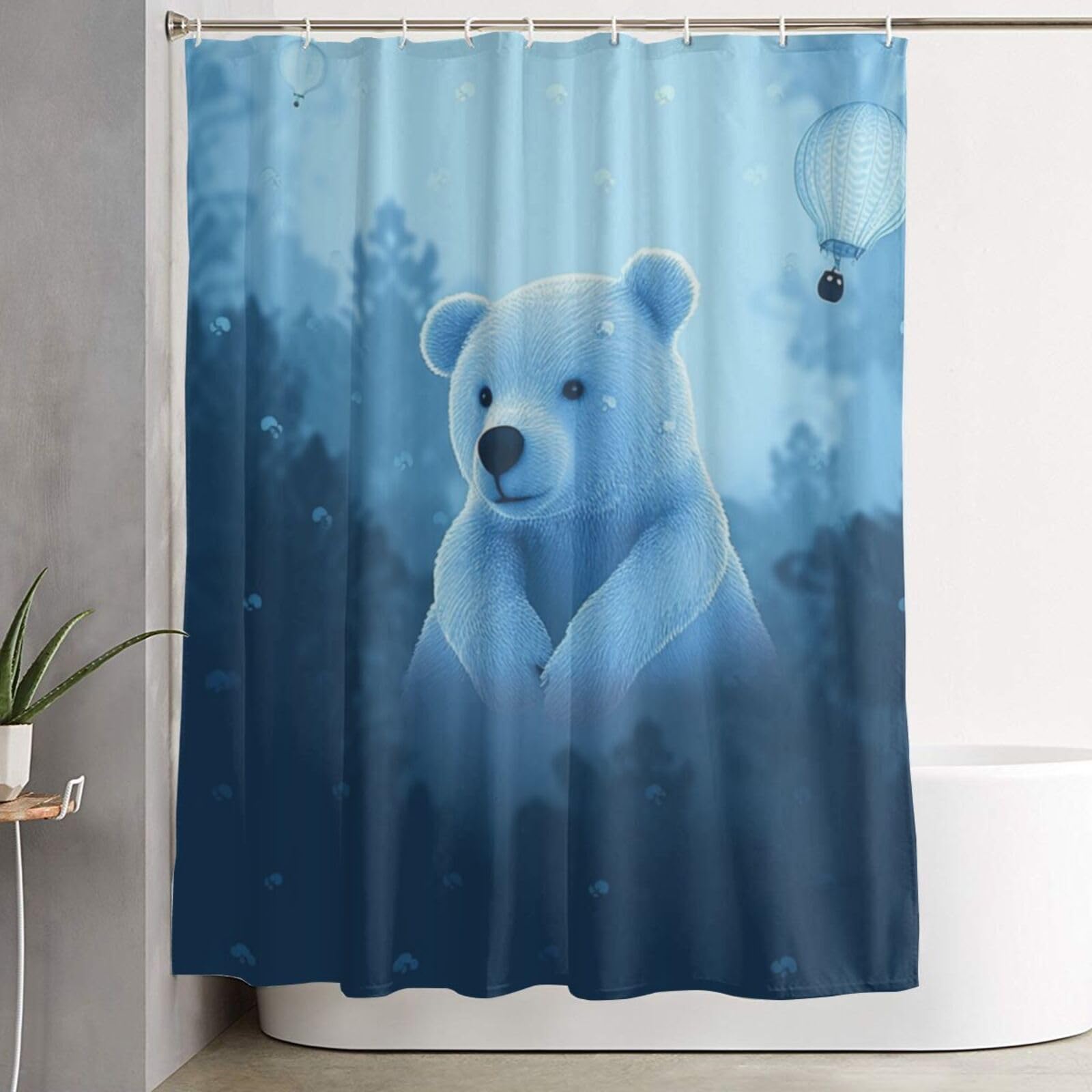 Rideau de douche imperméable motif ours bleu 180x180 cm avec 12 crochets