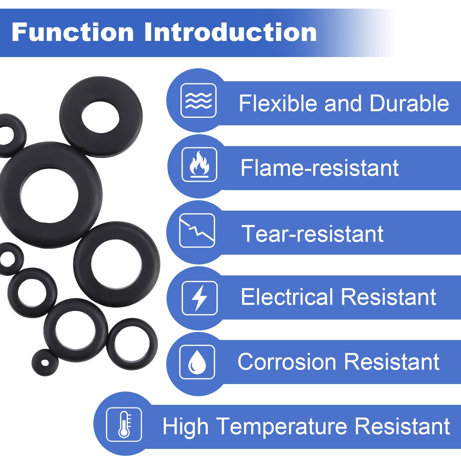Rubber Grommet Kit - 210 Pcs, 9 Sizes for Cable Protection -5