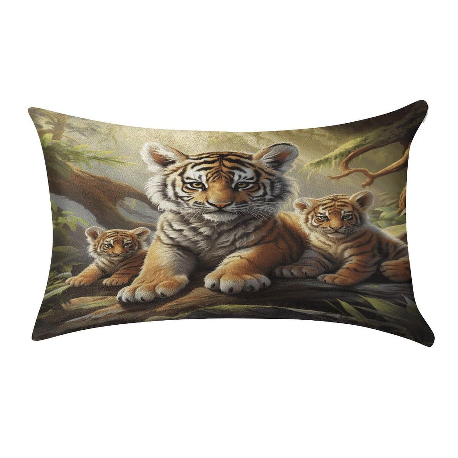 VstaDank Jungle Tigers Cub Throw Pillow Cover 12"×20" Ultra Soft Pillowcase Cozy Lumbar Pillow Shell Gold Velvet Exquisite Decorative Cushion Sham Protector for Couch Sofa Bedroom