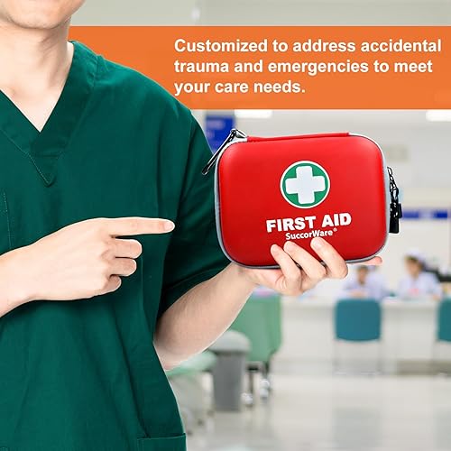 Miniatura 6 de Mini kit de primeros auxilios de 150 piezas, kit médico pequeño con carcasa dura, kit de primeros auxilios de emergencia para automóvil, viajes,