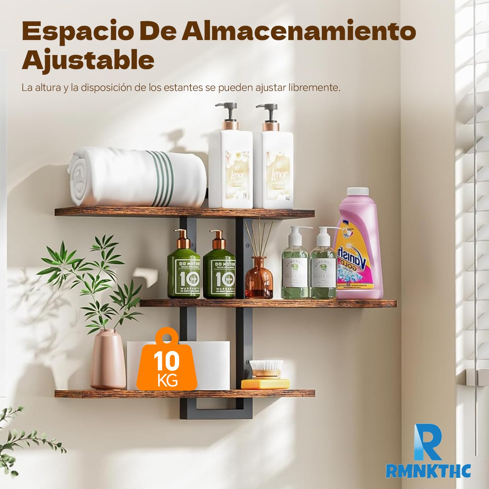 Estantería de Pared de 3 Niveles, Estante Flotante, Repisas de Pared, Estante Colgante Ajustable Decorativo para Sala de Estar, Baño, Dormitorio, Cocina (Marrón)