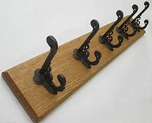 Appendiabiti In Rovere Massiccio Ironmongery World®, Fatto A Mano, Con 4 Ganci In Ferro E Ceramica, Lunghezza 48 Cm, Pannello A Pioli In Legno Inglese - 3