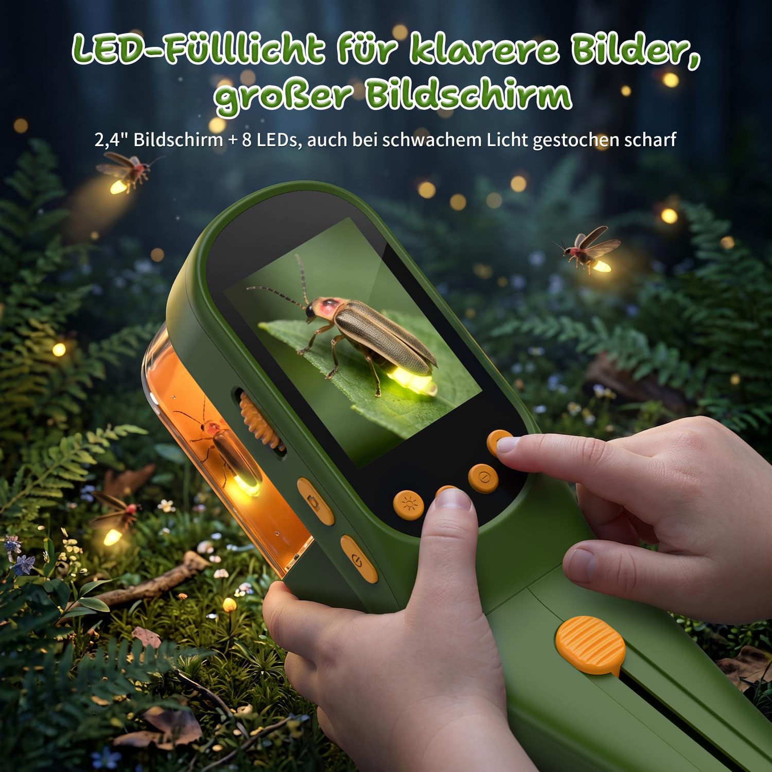 3-in-1 Insektenfänger Kinder, Mikroskop 500X IPS 2,4" 1080P STEM | 4 Helligkeitsstufen, 1000-mAh-Akku, Foto & Video, Outdoor-Forschungsspielzeug, Geschenk für Kinder ab 3 Jahren