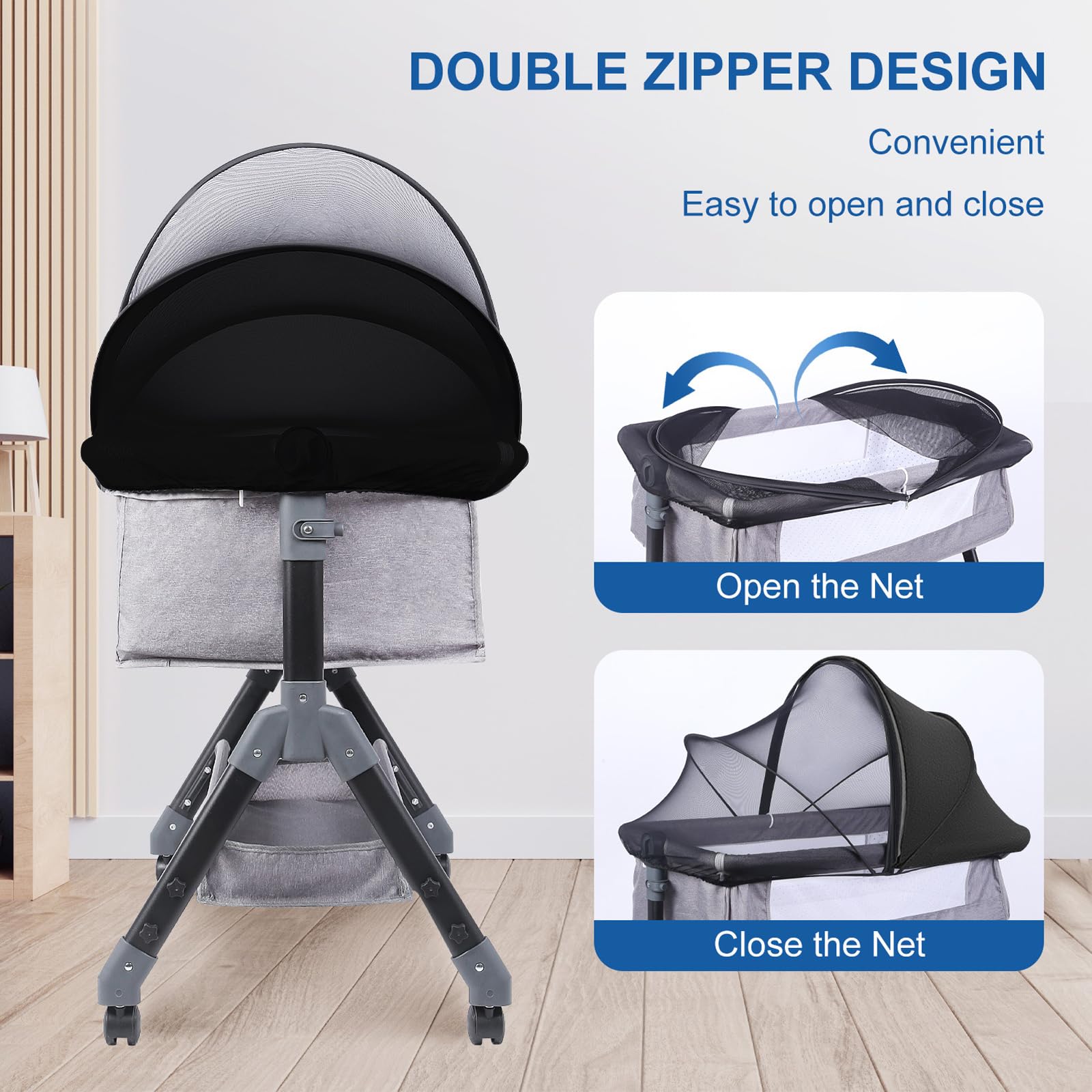 Koomuao Mosquito Net for Cradle Universal Size, Protects from Mosquitoes, Ants, Spiders & Flying Insects, Double Zipper - Image 2