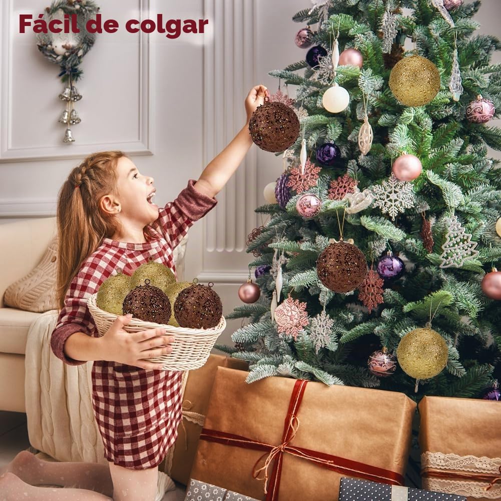 Oairse Bolas de Navidad grandes de 10 cm, 6 bolas de bronce inastillables para árbol, decoración de Navidad, vacaciones, boda, fiesta