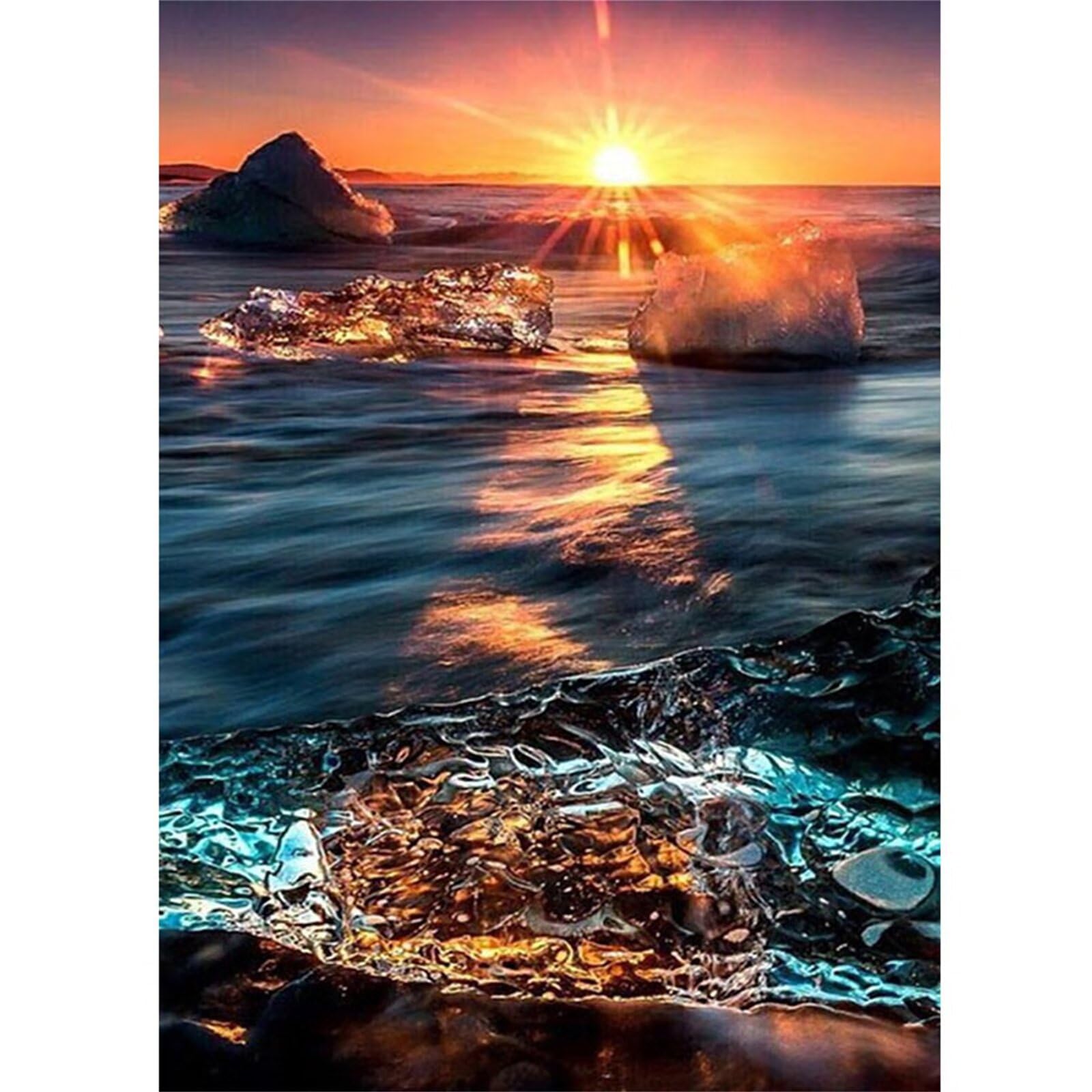 5D Diamond Painting Kit Completo, DIY Pittura Diamante Bambini, Spiaggia del tramonto Diamond Painting Punto Croce Strass Art Punto Croce Kit Disegno, per Casa Parete Decorazione 80x120cm T-3572