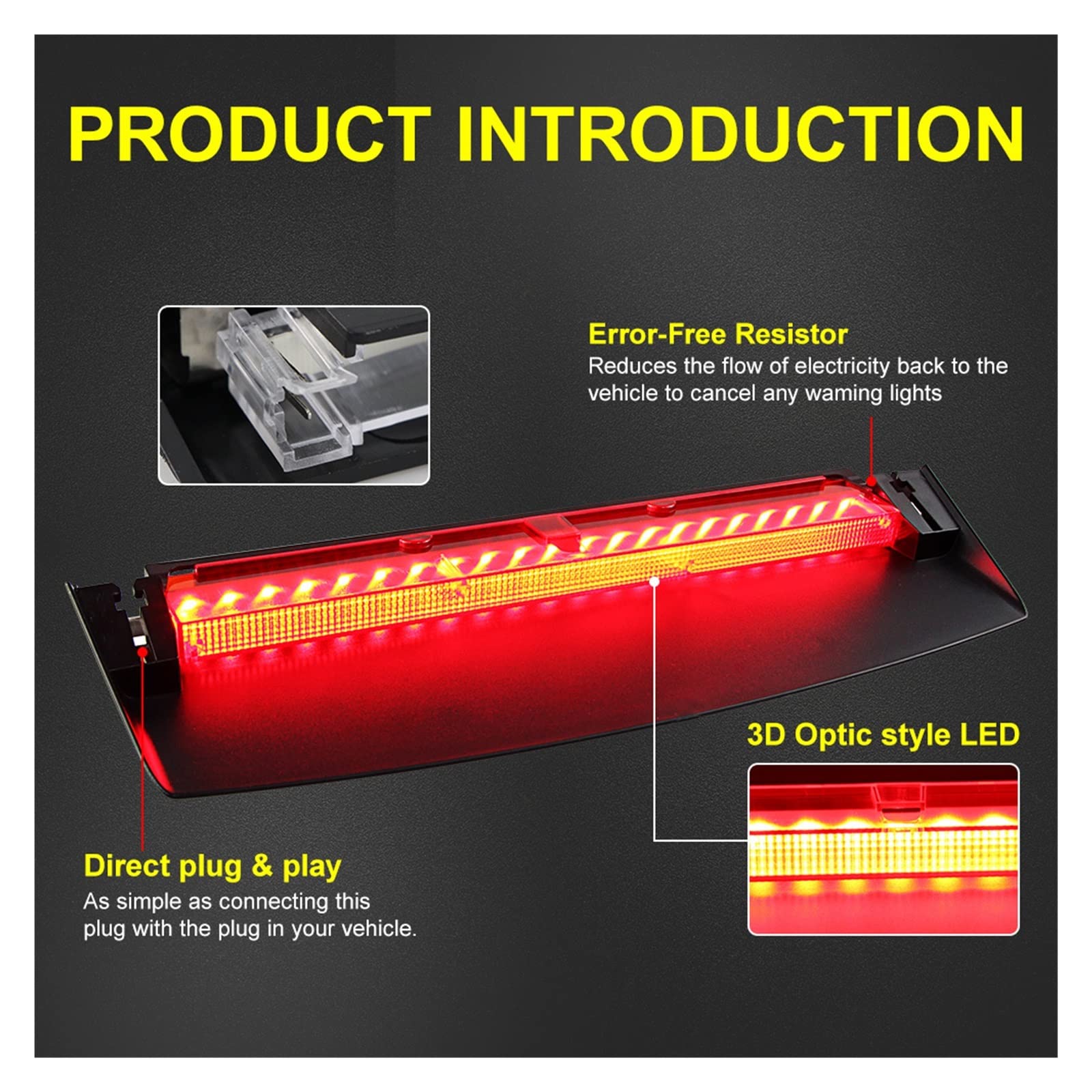 Car LIGHT Third Brake Lights Rear Parking Signal Lamp High Mount Warning Light 3RD Brake Taillight Fit For Audi A4 B8 Saloon 2008-2015 (Color : 1pcs LED RED Lens)