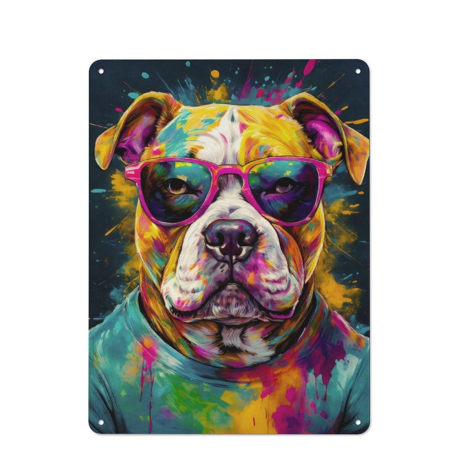 Junmoney Cool Bulldog In Sunglasses Retro Metal Wall Sign 40X30cm With For Living Room Wall, Housewarming Wall Decor For People Furnishing Living Room