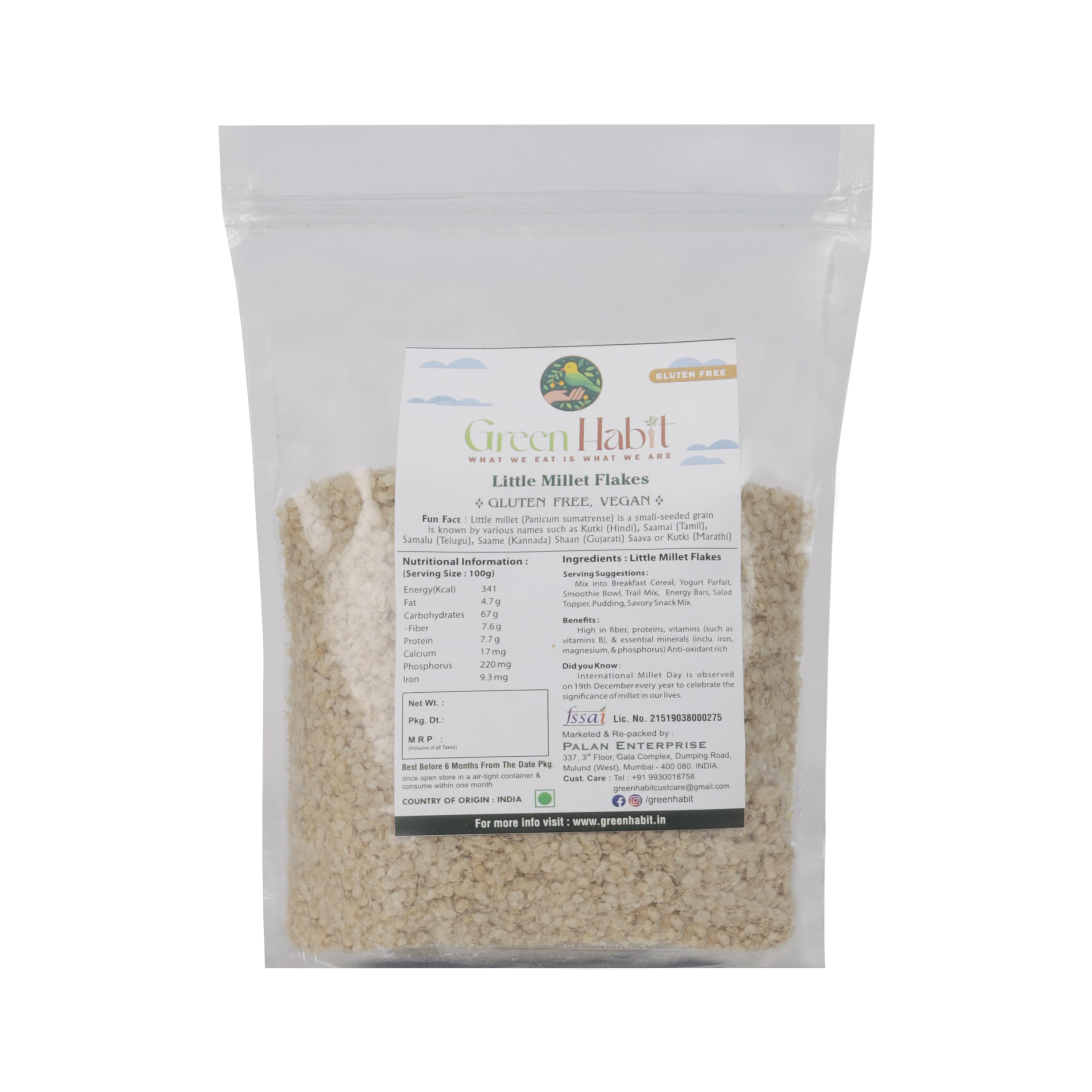 GreenHabit Little Millet Flakes 500g - Nutritious and