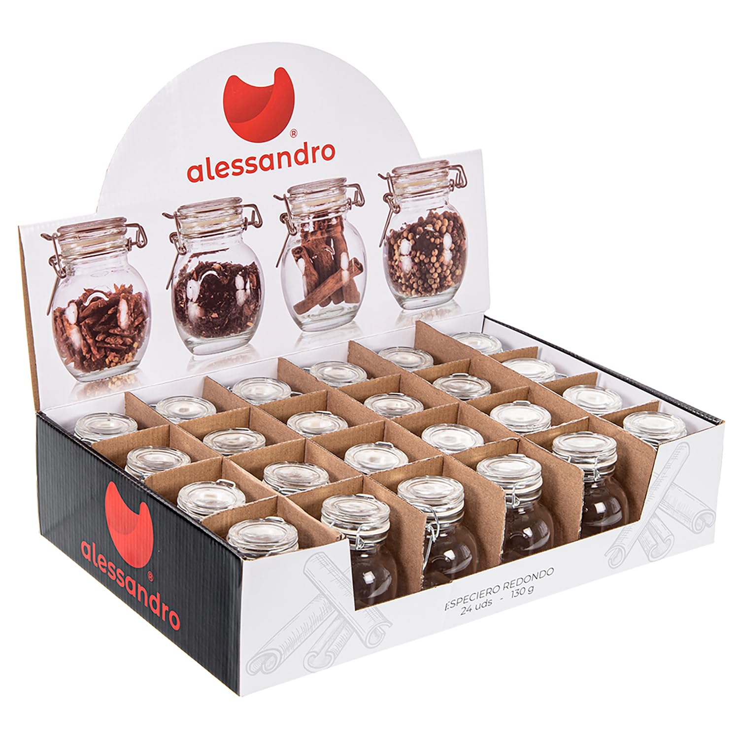 Bote Hermético de Cristal 130gr. Pack 48 Unidades. Botes Herméticos de Cristal para Especias. Tarro con Cierre Hermético, Especieros para Uso Hostelero (130gr 48Ud)