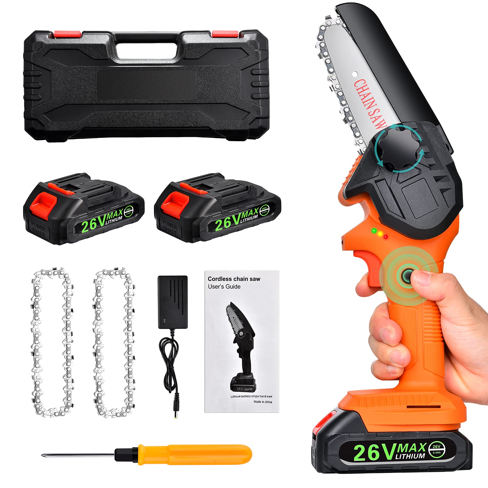 Buy Swiftion Mini Chainsaw Cordless with Battery Indicator Light, 4 Inch Electric Chainsaw with