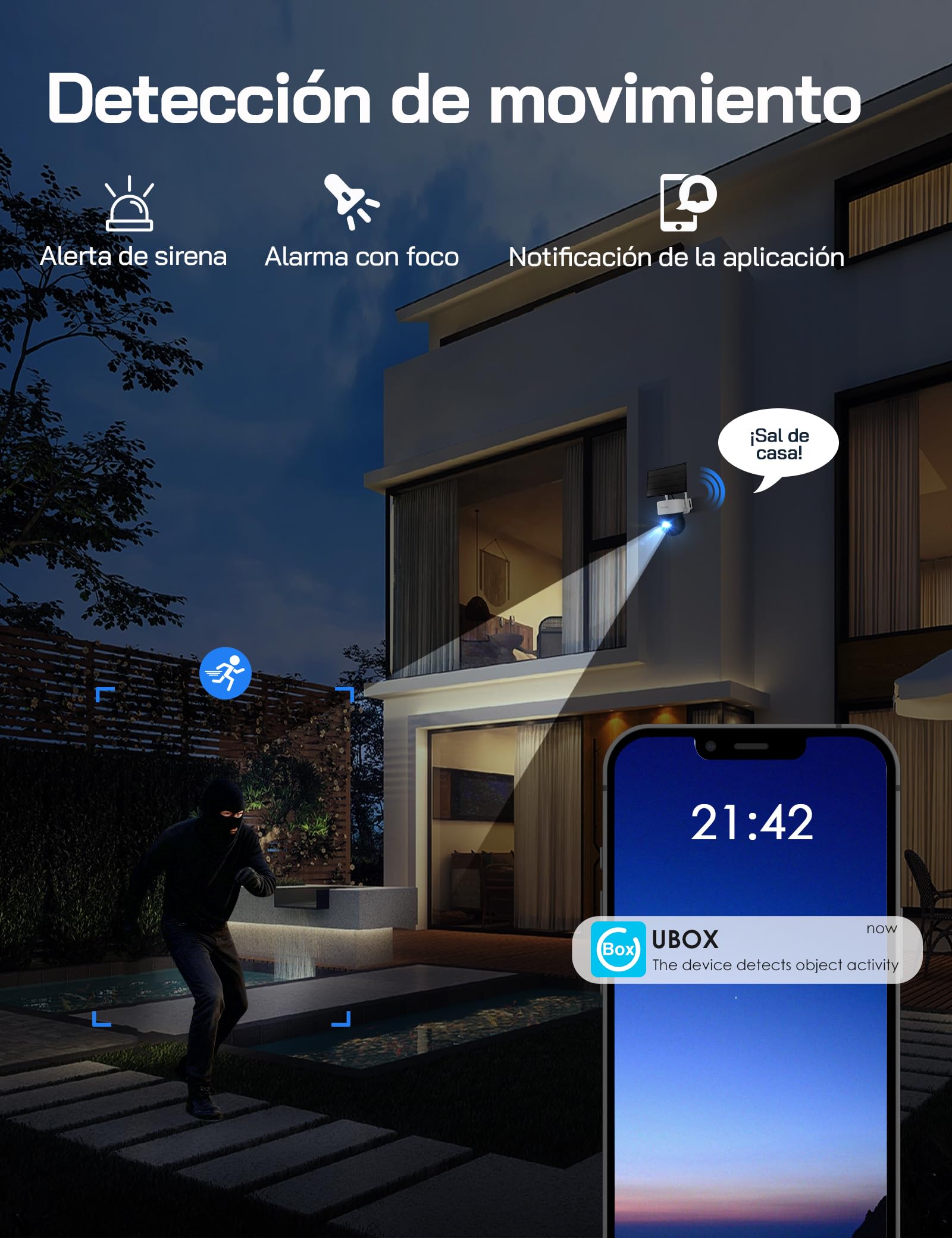 WOLFANG Cámara Vigilancia Exterior Solar 4G con Tarjeta SIM, Cámara De Vigilancia Exterior, 2K HD, Visión Nocturna con Foco, Audio Bidireccional, Movimiento PIR, Grabación Local, Tarjeta microSD 32 GB