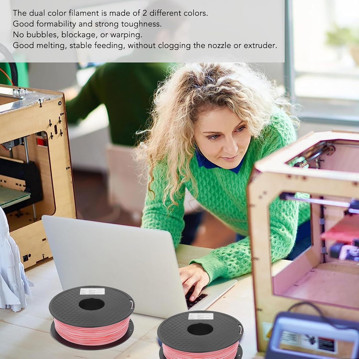 1.75mm Red White Dual Color PLA Filament, High Tenacity 3D Printer Consumable, Bubble Effortless Material for Smooth Printing