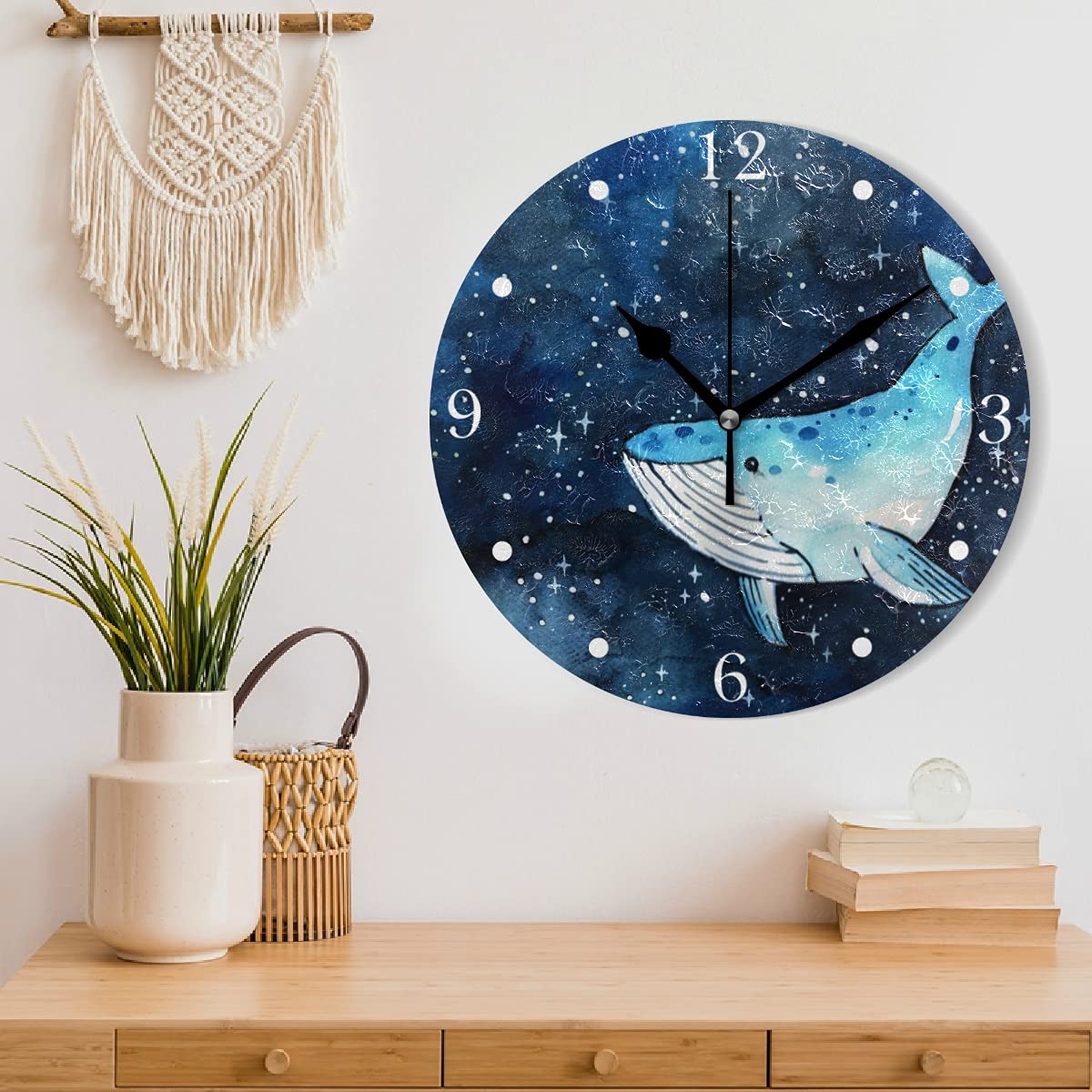 Amazon.co.jp: 掛け時計 置き時計 サイレント 連続秒針 クジラ 鯨 水彩