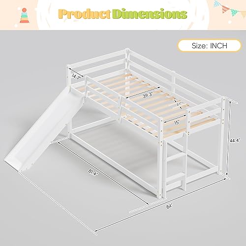 Miniatura 2 de Mu Cama tipo loft individual con tobogán, marco de cama baja de madera con escalera de escalada y riel de protección de seguridad, espacio de