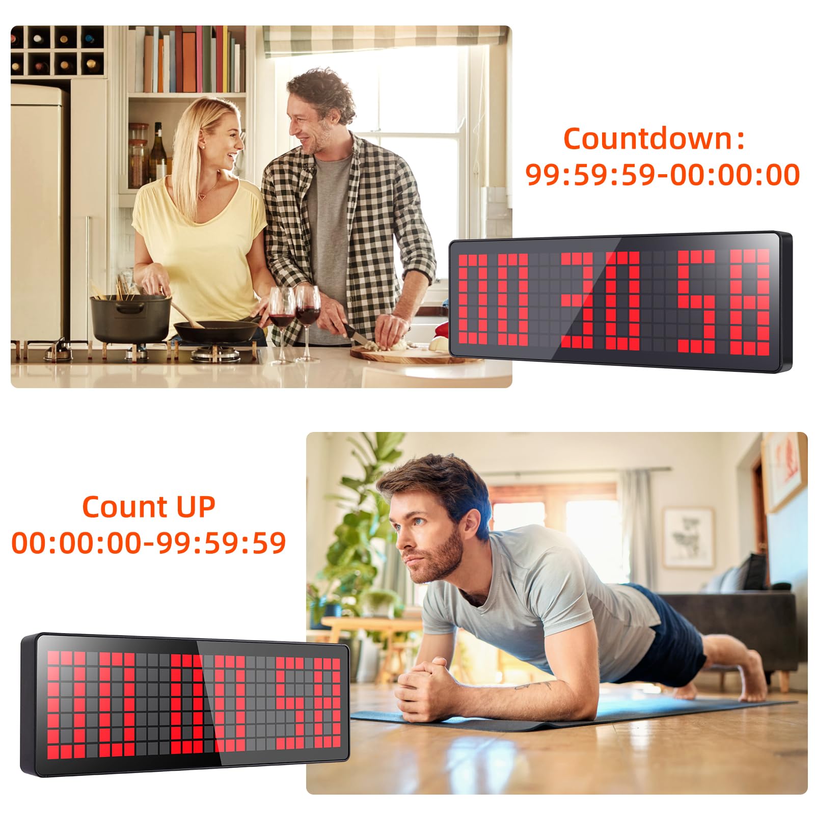 Temporizador de Gimnasio LED 13.2" Grande Reloj de Pared Digital con Cuenta Atrás/Cronómetro y Control Remoto
