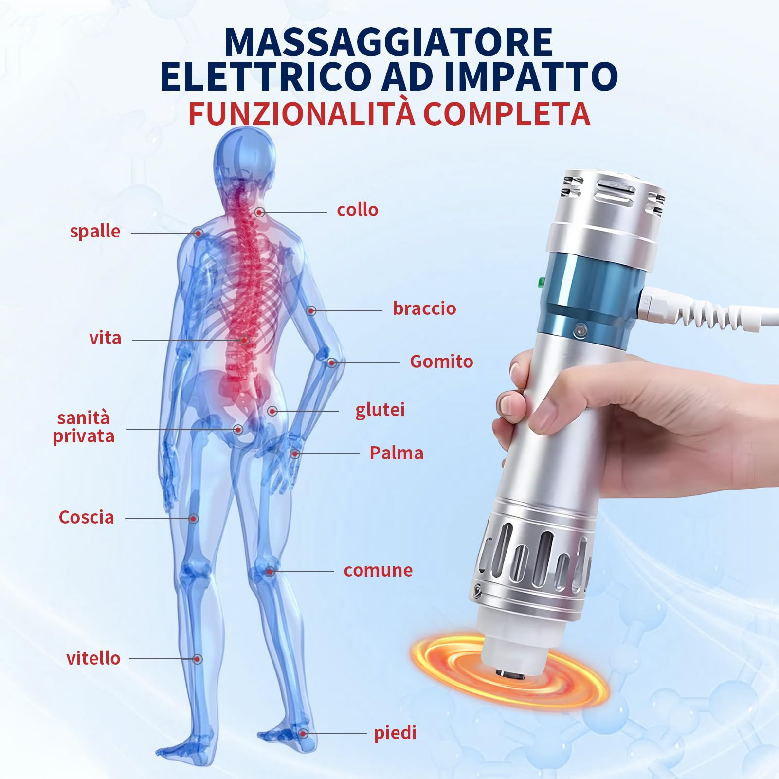 Macchina per Terapia con Onde d'Urto Extracorporee a 7 Testine, Regolabile 1-16Hz e 5-250mm, per Rilassamento Muscolare, Dolori Articolari, Riparazione Tessutale e Circolazione Sanguigna Migliorata