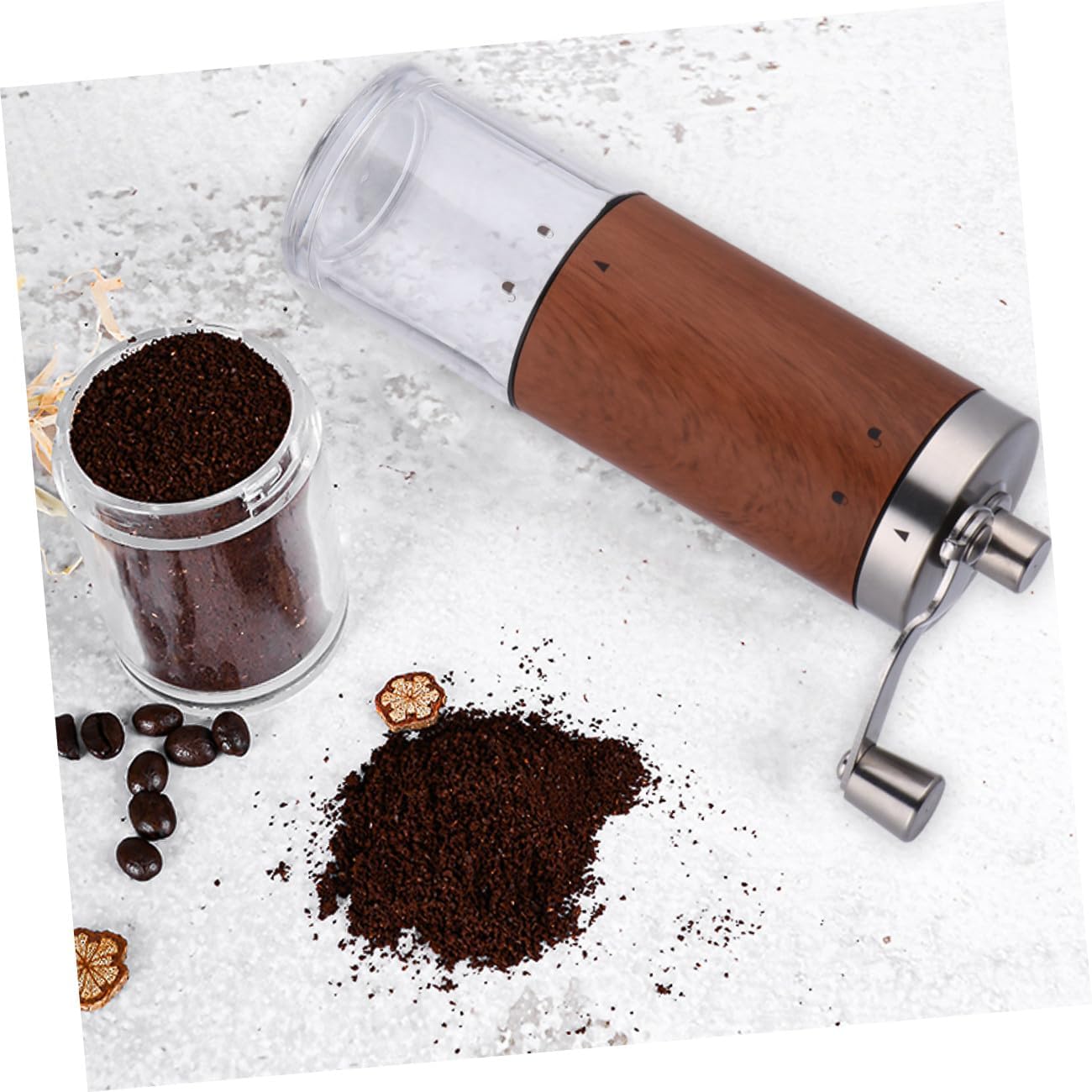 Manual Adjustable Coffee Bean Grinder Portable Stainless Steel Nut Grinder with Wood Grain Finish for Household and Travel Use