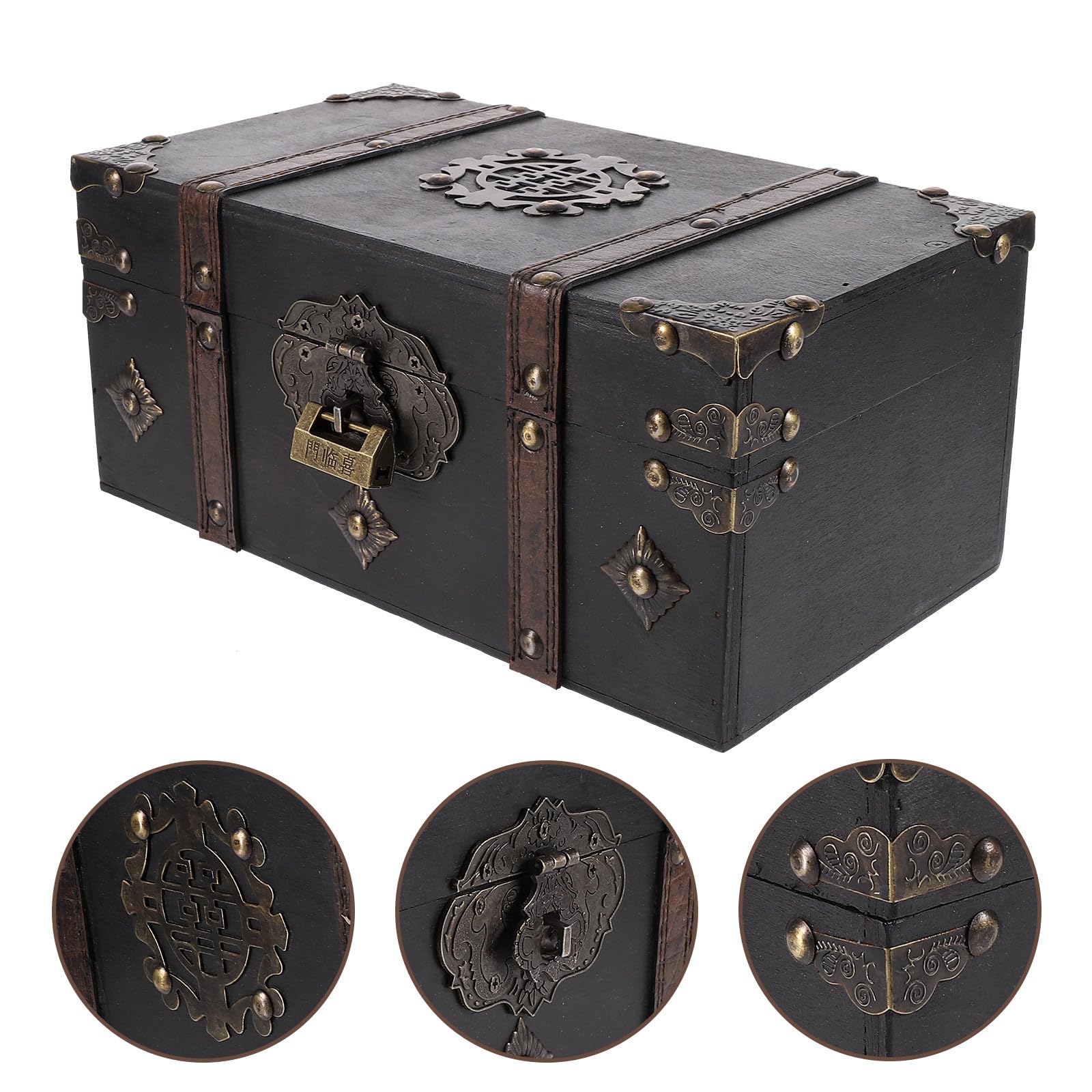 SHINEOFI Vintage Schmuckkästchen mit Schloss und Deckel Kompakte Holzkiste zur Schmuckaufbewahrung Tragbare Schmuckschatulle für Ringe Halsketten und Kleinigkeiten Dekorative