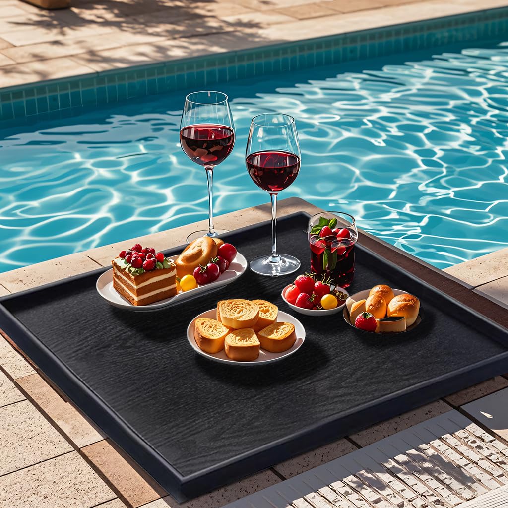 Vassoio da portata quadrato extra large da 50 cm, in legno massello, classico vassoio da tè e caffè, vassoio decorativo in legno nero, vassoio ottomano per servire snack, cucina, feste, bar, bordi