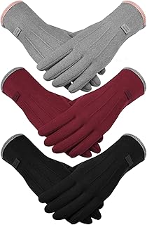Womens Winter Gloves, Cold Weather Gloves women with Fleece Lining Thermal Touch Screen Windproof 3 Pairs